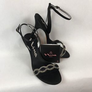 Nina Party Heels Black with Rhinestones 8M